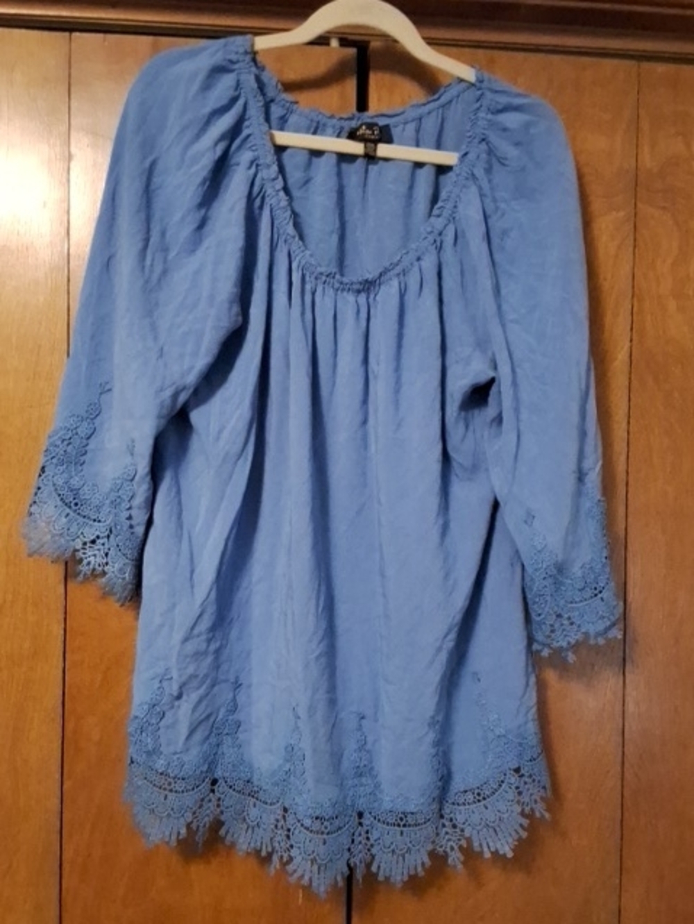 Melissa Paige Blue Lace-Trim Peasant Tunic